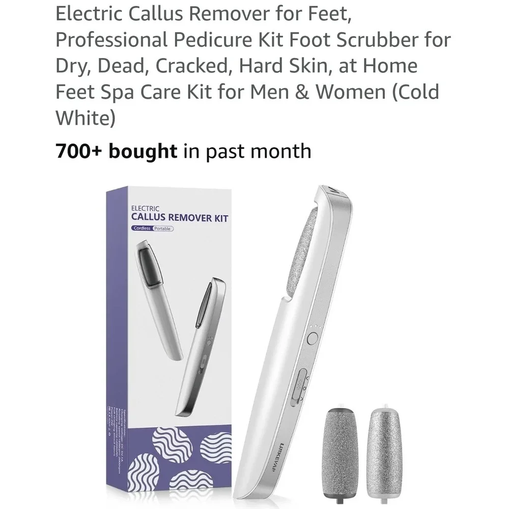 Electric Callus Remover Kit Cordless 3-Speed‎ Rechargeable Foot Scrubber